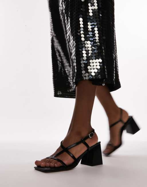Topshop Gabby strappy block heel sandals in black, 4 of 4