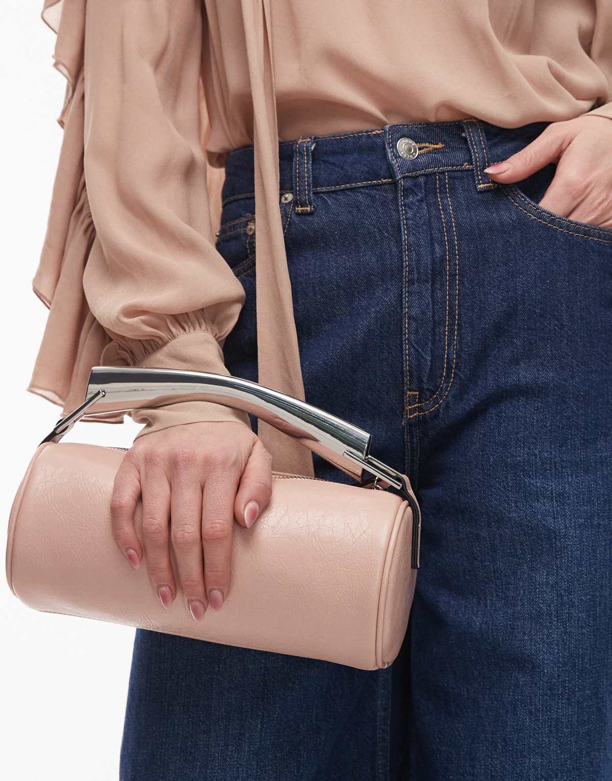 Topshop Gabi barrel grab bag with metal handle in pink