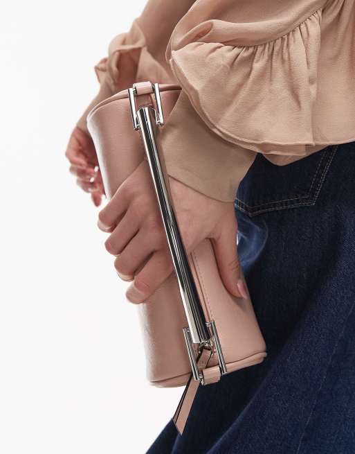 Topshop Gabi barrel grab bag with metal handle in pink, 3 of 4