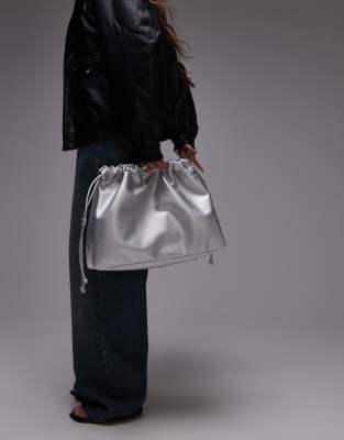 Gabi oversized clutch bag with ruched detail in silver