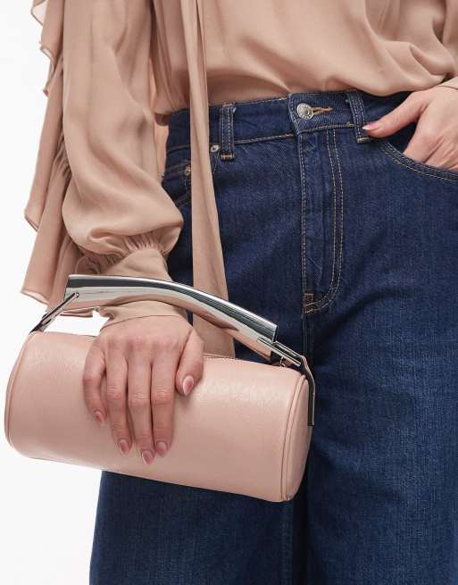 Topshop – Gabi – Różowa torebka do ręki w kształcie baryłki z metalowym uchwytem