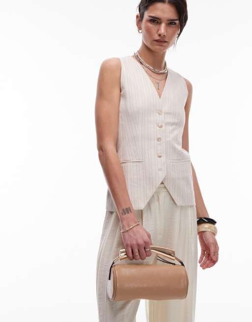Topshop - Gabi - Sac à main forme polochon avec poignée en métal - Beige, 2 de 4