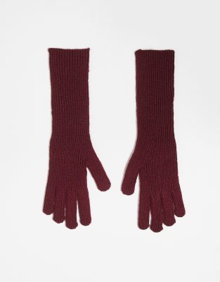 Topshop - Gabriella - Gerippte, lange Handschuhe in Rot