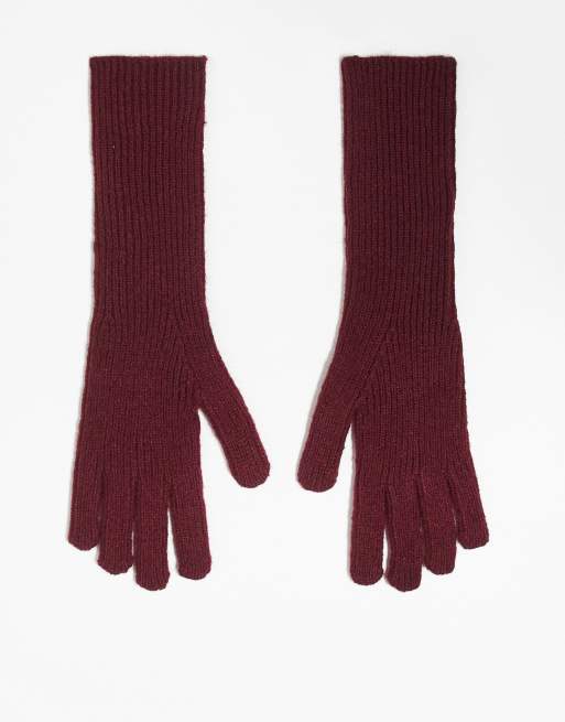 Topshop - Gabriella - Guanti lunghi color bordeaux a coste