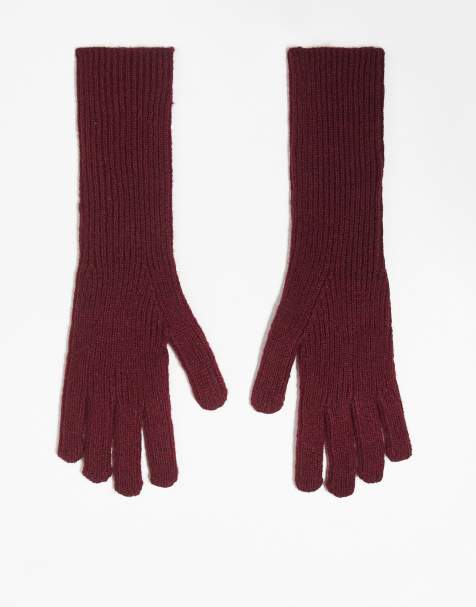 Topshop - Gabriella - Okseblodsfarvede lange handsker i ribstrik - view 1