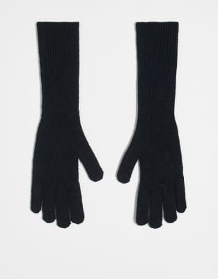 Gabriella ribbed long gloves in black