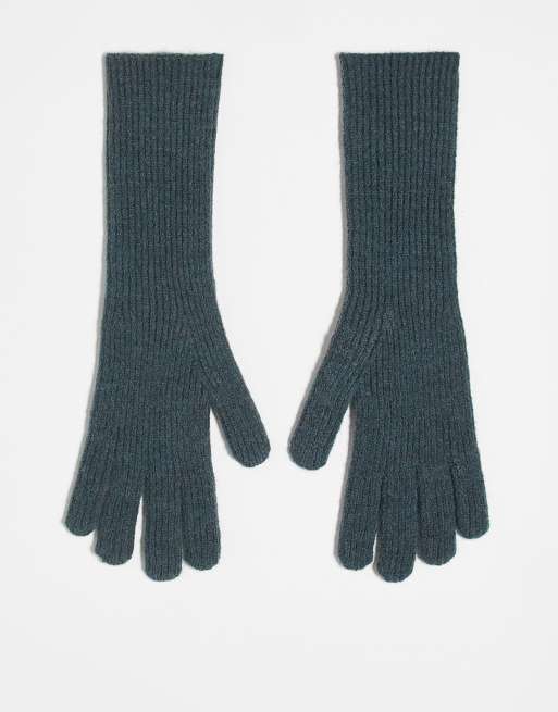 Topshop Gabriella ribbed long gloves in gray heather, 2 of 3