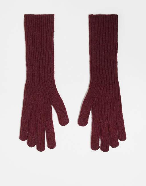 Topshop Gabriella ribbed long gloves in oxblood, 3 of 3