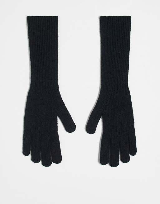 Topshop - Gabrielle - Geribbelde lange handschoenen in zwart
