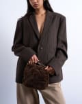 [Topshop] Topshop Gabriette borg metal trim handle grab bag in brown One Size BROWN