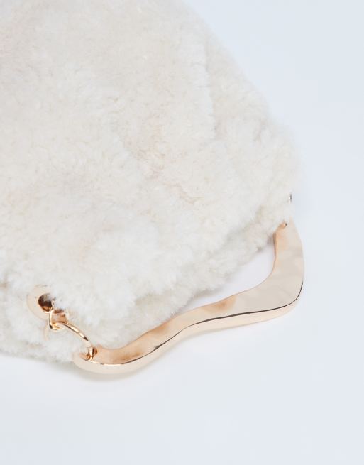 Topshop Gabriette borg metal trim handle grab bag in cream