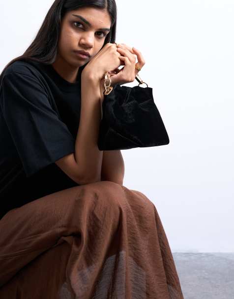 Topshop - Gabriette - Borsa a mano in velluto nero con manico con finiture in metallo - view 1