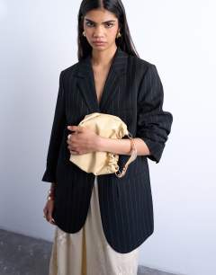 Gabriette metal trim handle grab bag in buttermilk