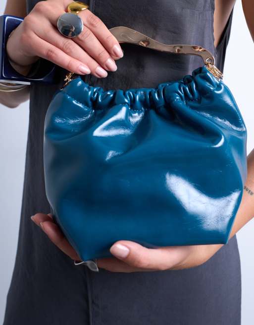 Topshop Gabriette metal trim handle grab bag in teal, 2 of 4
