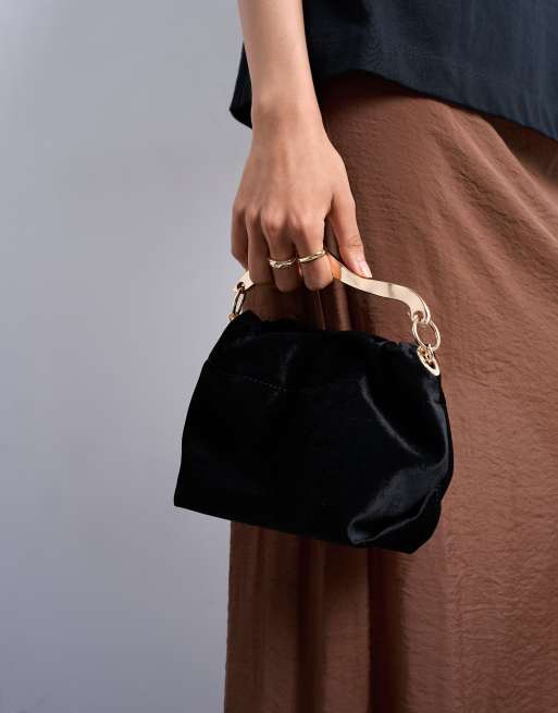 Topshop Gabriette velvet metal trim handle grab bag in black