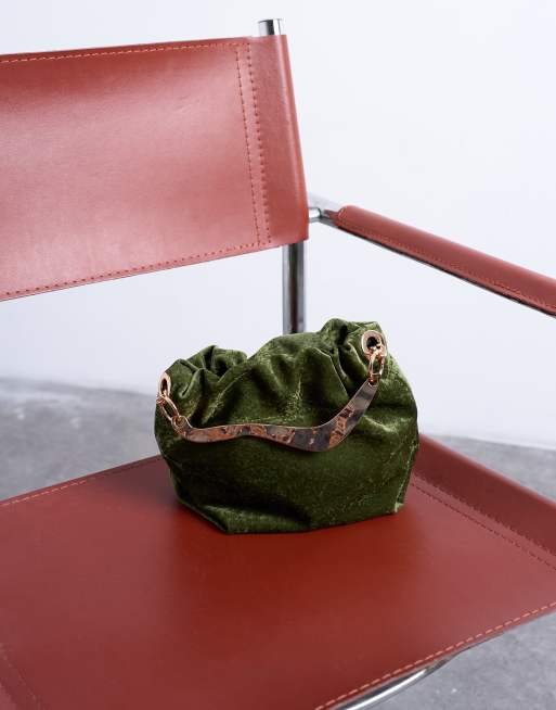 Topshop Gabriette velvet metal trim handle grab bag in khaki