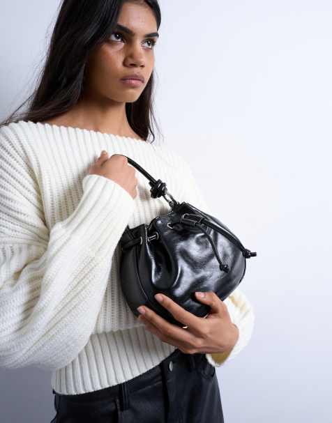Topshop - Gabs - Beltas met trekkoord en rimpeleffect in zwart - view 1