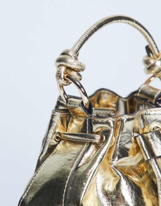 Topshop Gabs ruched drawstring bell bag in gold, 4 of 4