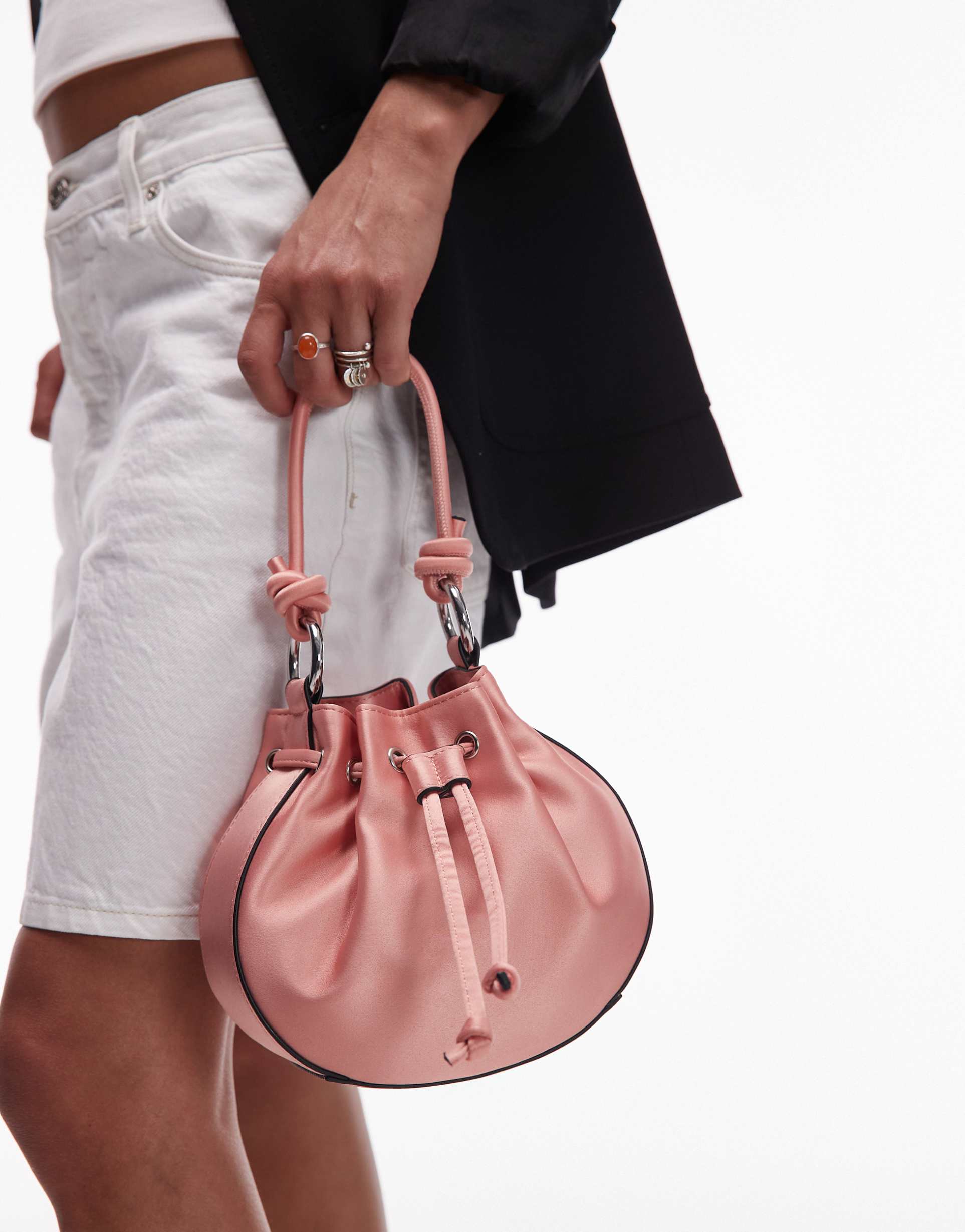 topshop gabs ruched drawstring bell bag in peach