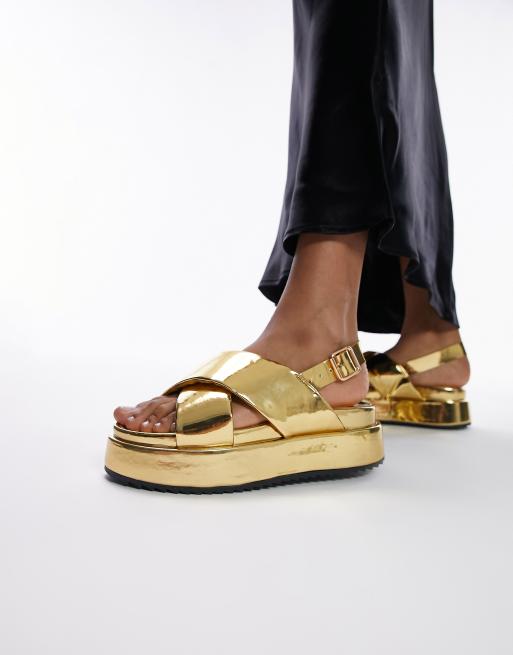 Topshop Gaby chunky flatform sandal in gold ASOS