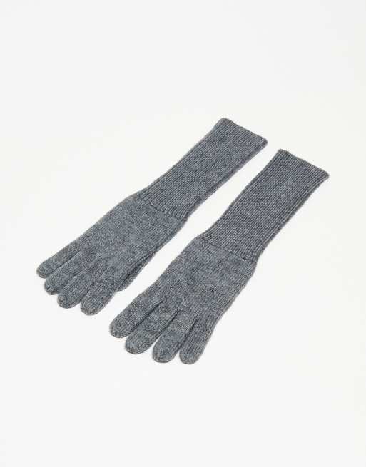 Topshop Gaby long ribbed glove in charcoal