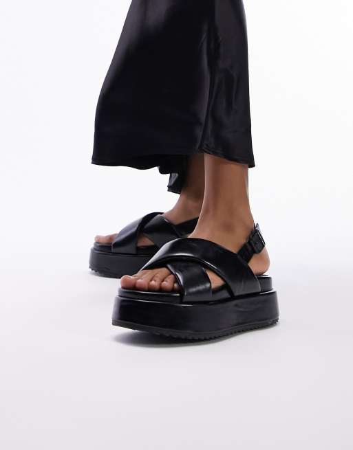 Topshop - Gaby - Sandalen met brede pasvorm en plateauzool in zwart