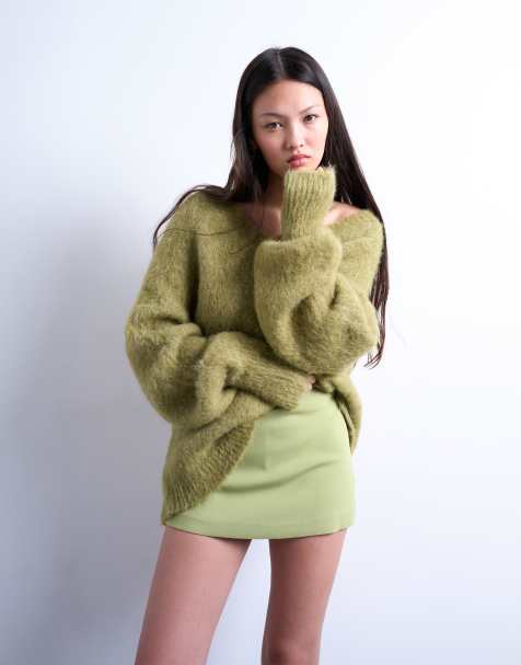 Topshop twill clean skort in avocado green