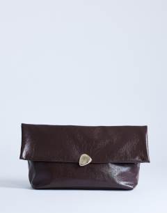 Gaia clutch bag with gold hardware in chocolate