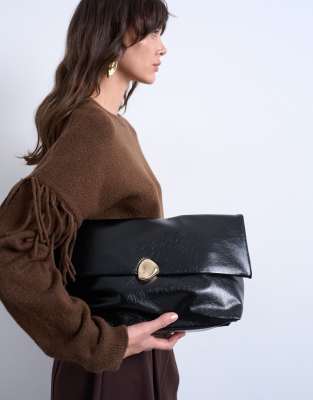 Topshop Women's Black Gaia Folded Clutch Bag With Hardware In