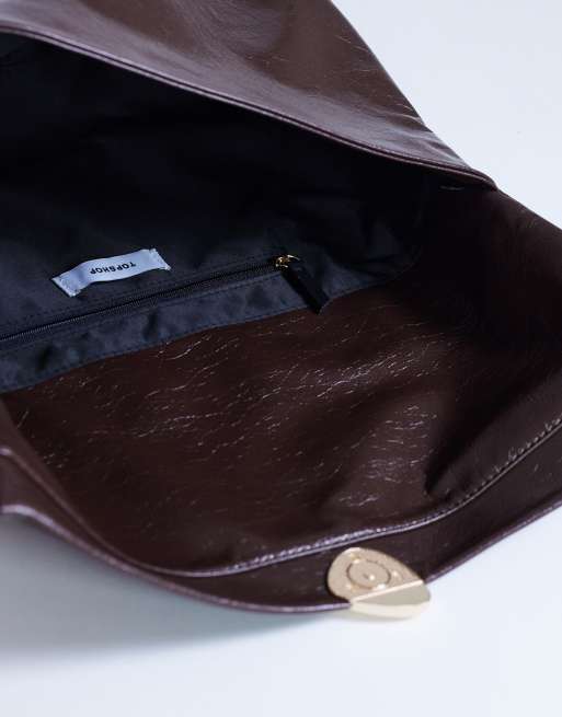 Topshop Gaia large clutch bag with gold hardware in chocolate, 3 of 4