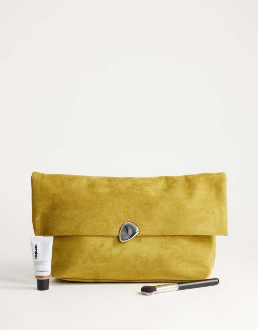 Topshop - Gaia - Olivengrøn oversized clutch-taske med foldelukning og metaldetaljer, 2 af 4