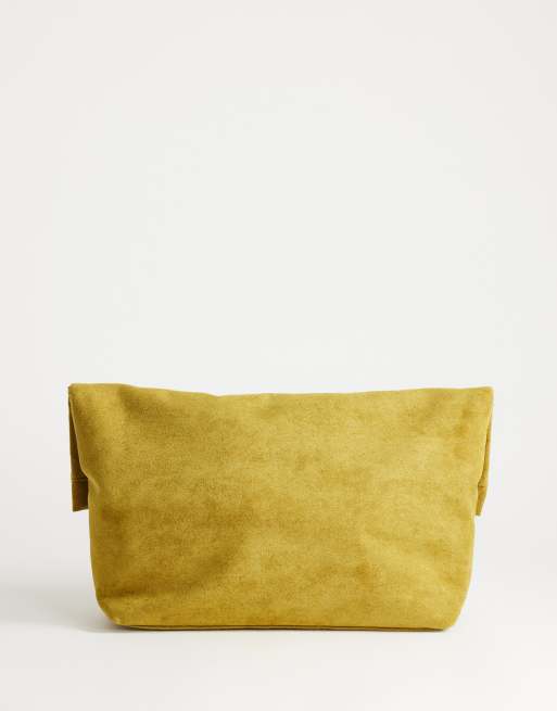 Topshop - Gaia - Olivengrøn oversized clutch-taske med foldelukning og metaldetaljer, 3 af 4