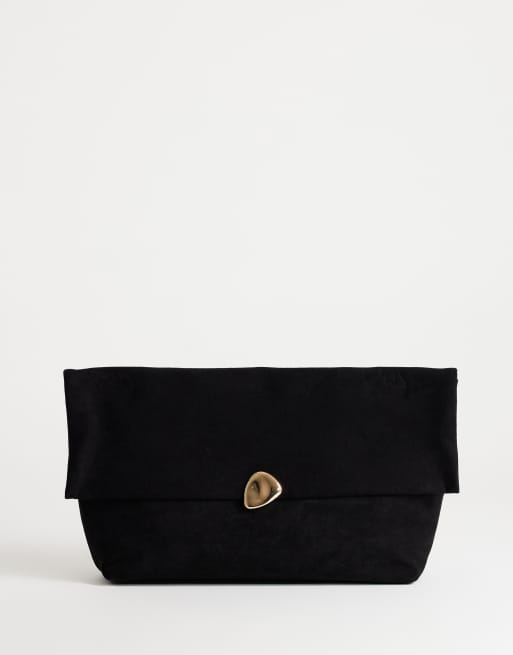 Topshop Gaia oversized clutch-taske i suedette med hardware i sort