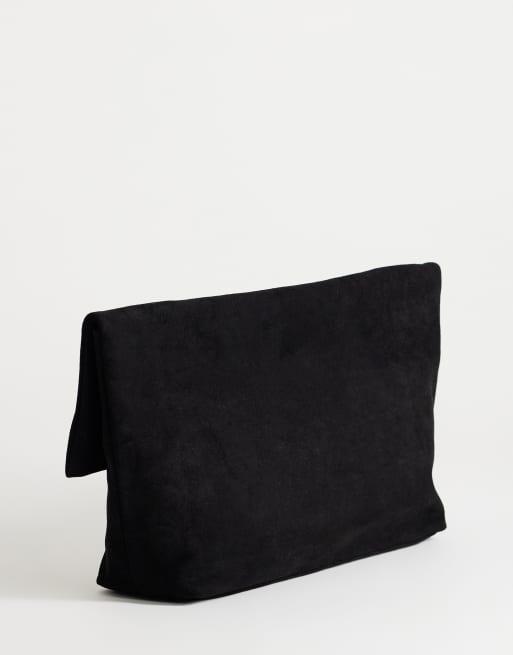 Topshop Gaia oversized clutch-taske i suedette med hardware i sort, 4 af 4