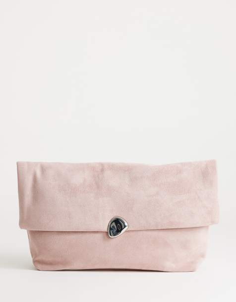 Topshop Gaia oversized clutchväska i mockaimitation med detaljer i ljusrosa - view 1