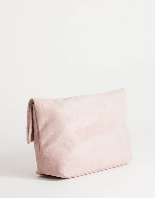 Topshop Gaia oversized clutchväska i mockaimitation med detaljer i ljusrosa, 4 av 4