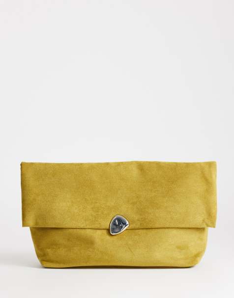 Topshop Gaia oversized folded clutch bag with hardware in olive - view 1