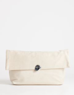 Gaia oversized suedette clutch bag with hardware in beige