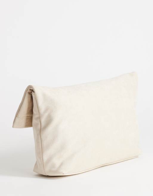 Topshop Gaia oversized suedette clutch bag with hardware in beige, 4 of 4