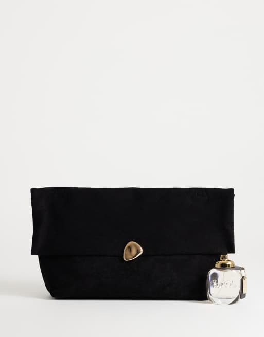 Topshop Gaia oversized suedette clutch bag with hardware in black, 2 of 4