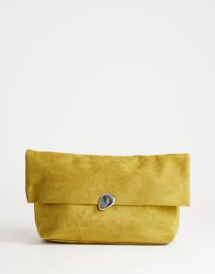 Gaia oversized suedette folded clutch bag with hardware in olive
