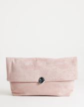 Topshop Gaia suedette clutch bag with hardware in light pink