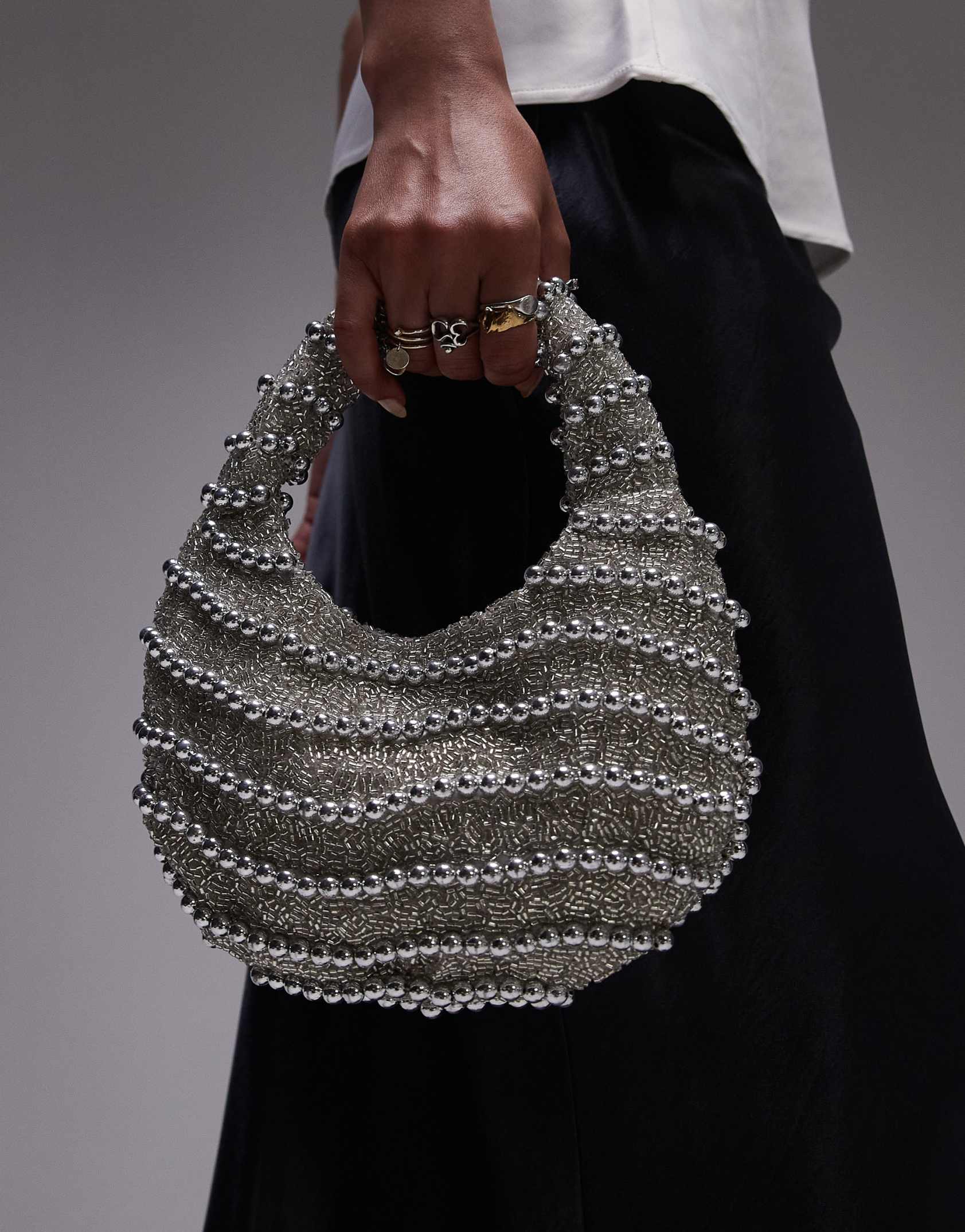 Topshop Gail beaded grab bag in silver ASOS Price Checker