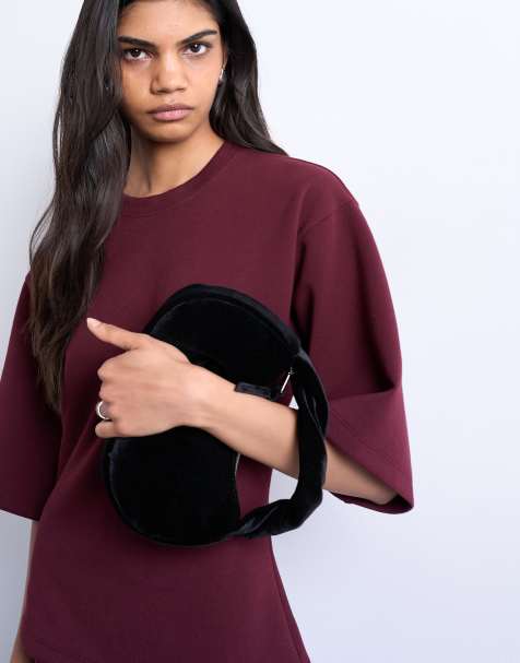 Topshop Gail twist handle velvet grab bag in black - view 1