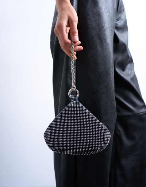 Topshop Galaxy diamante grab bag in navy - view 1
