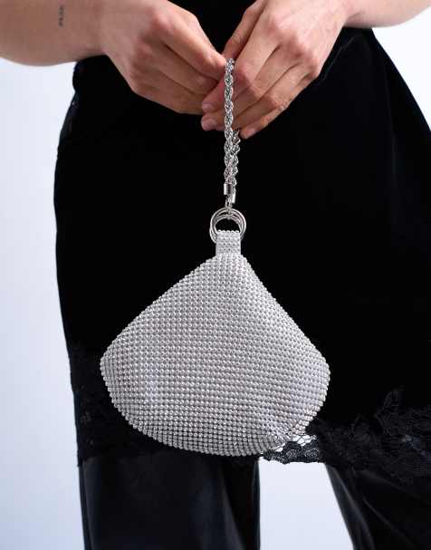 Topshop Galaxy diamante grab bag in silver - view 1
