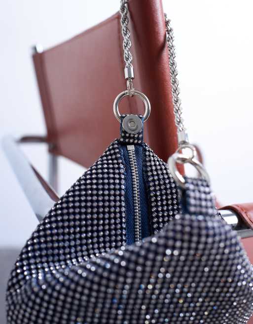 Topshop Galaxy small diamante grab bag in navy, 3 of 4