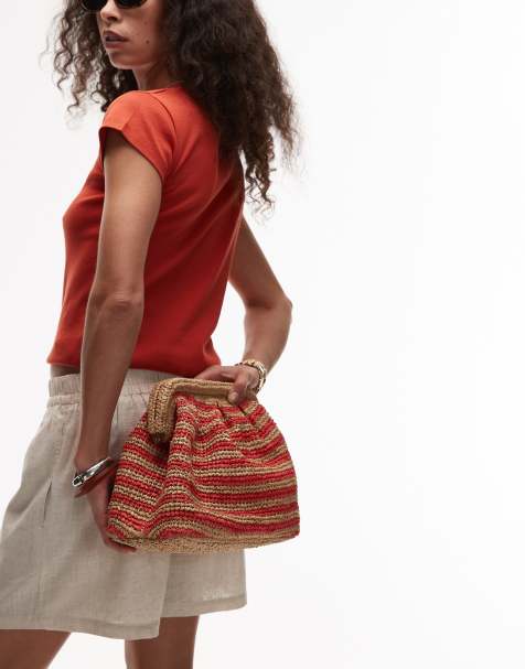 Topshop - Galileo - Borsa a mano all'uncinetto arancione a righe - view 1