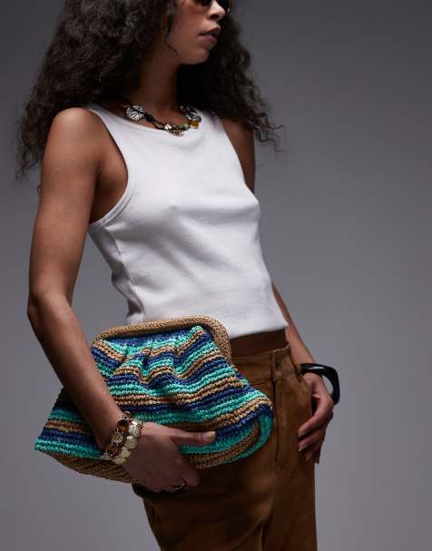 Topshop - Galileo - Borsa a mano all'uncinetto verde a righe - view 1