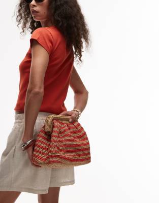 Topshop - Galileo - Gehäkelte Handtasche in Orange gestreift